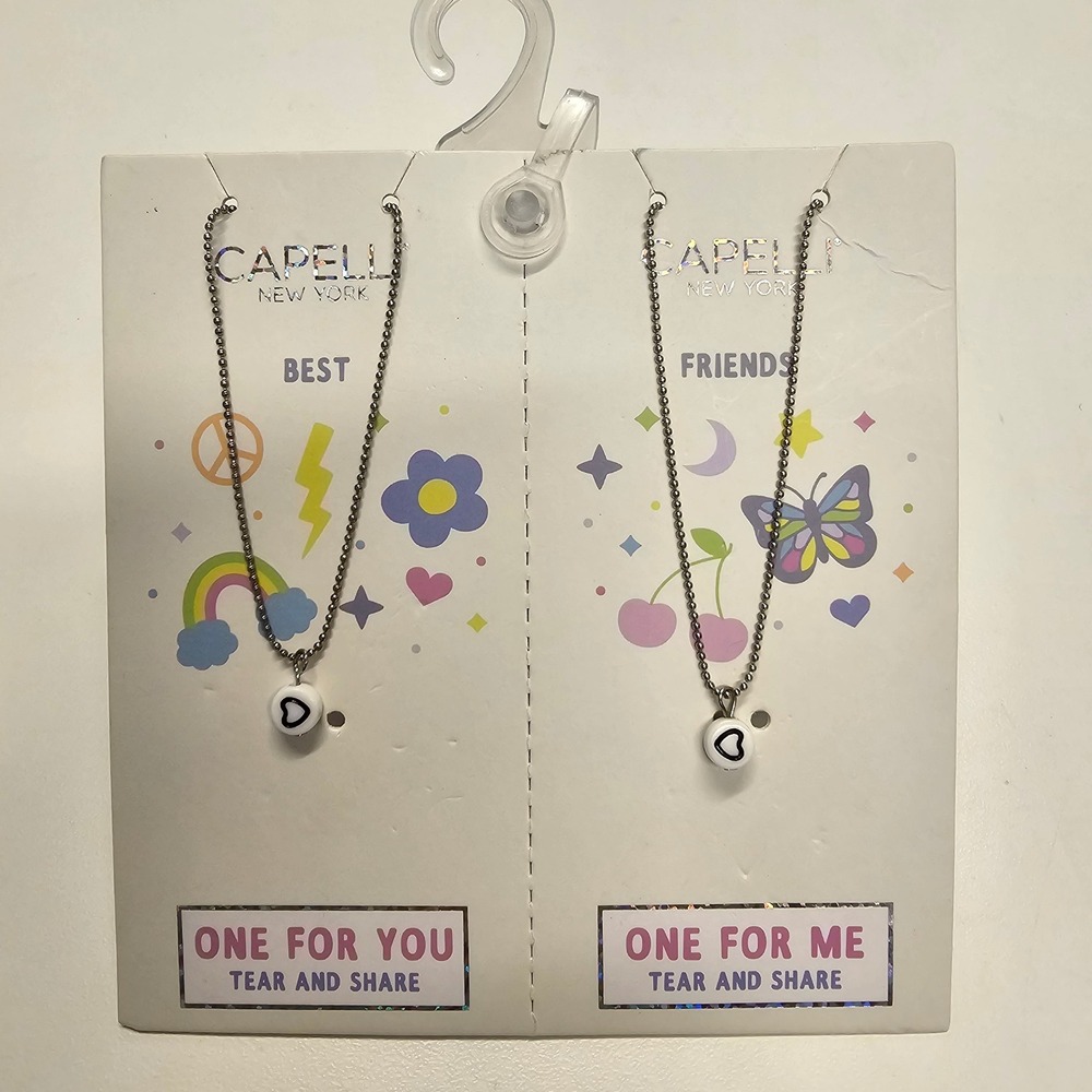NEW Capelli New York Best Friends BFF Heart Charm Necklaces Set Teen Kids Silver